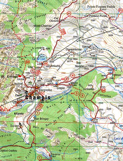 Mappa della conca di Chamois